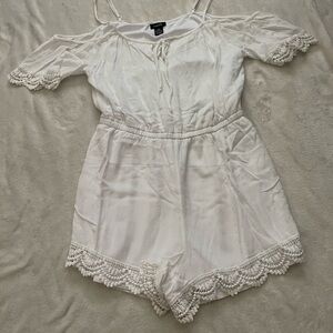 Chic White Lace-Trimmed Romper